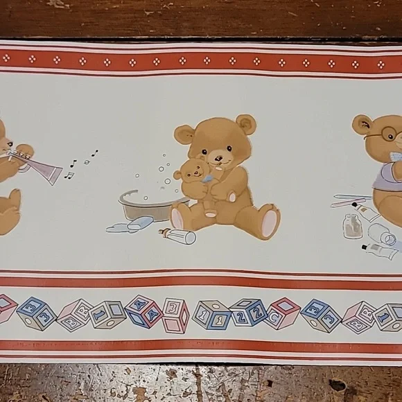 Vintage Borden Wallpaper Border Lot of 5 WB752 15 Feet Each Baby Teddy Bear